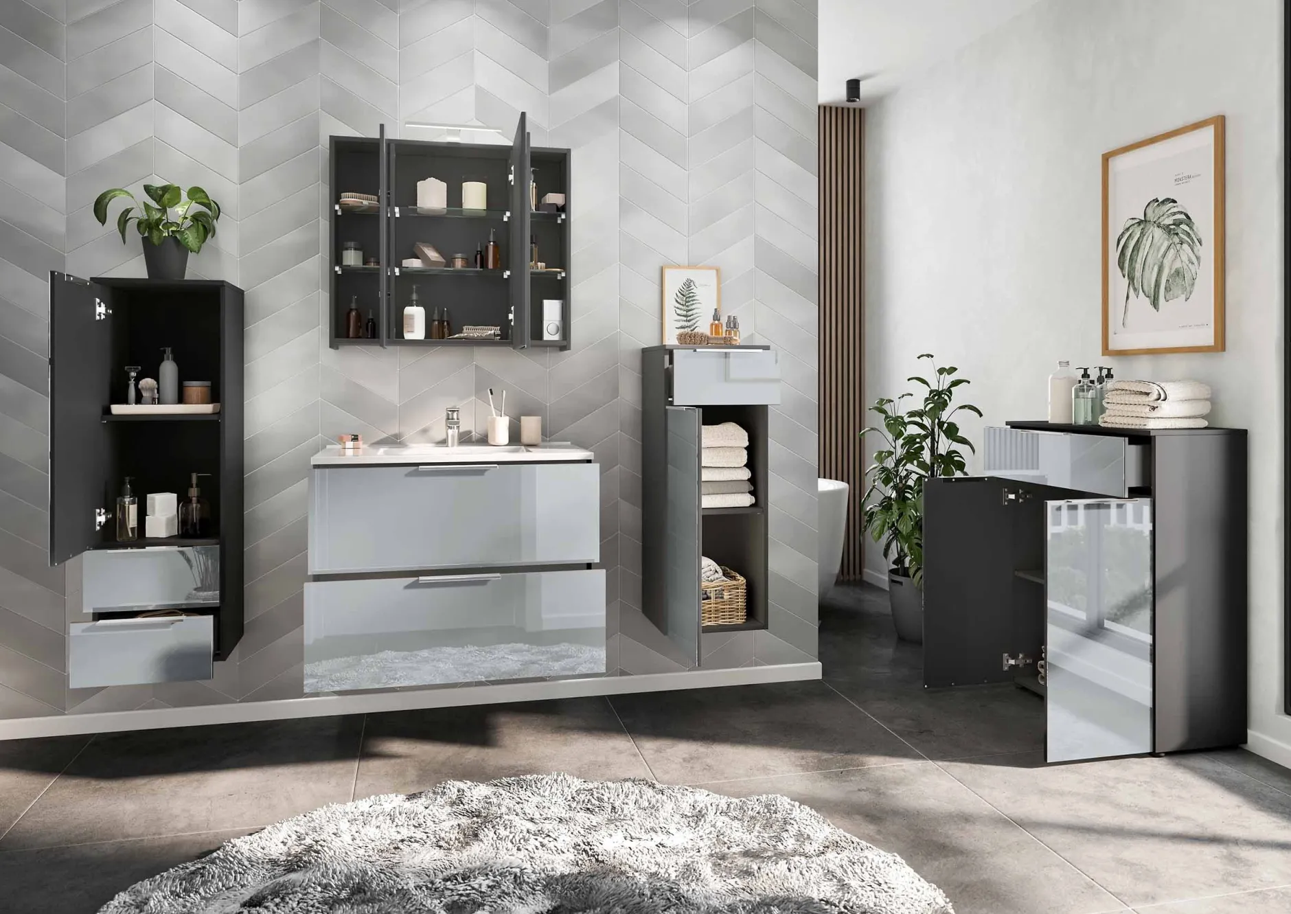 Badkamer Kolomkast Philip Grafiet-Zilver 111 cm^Huisenthuis New