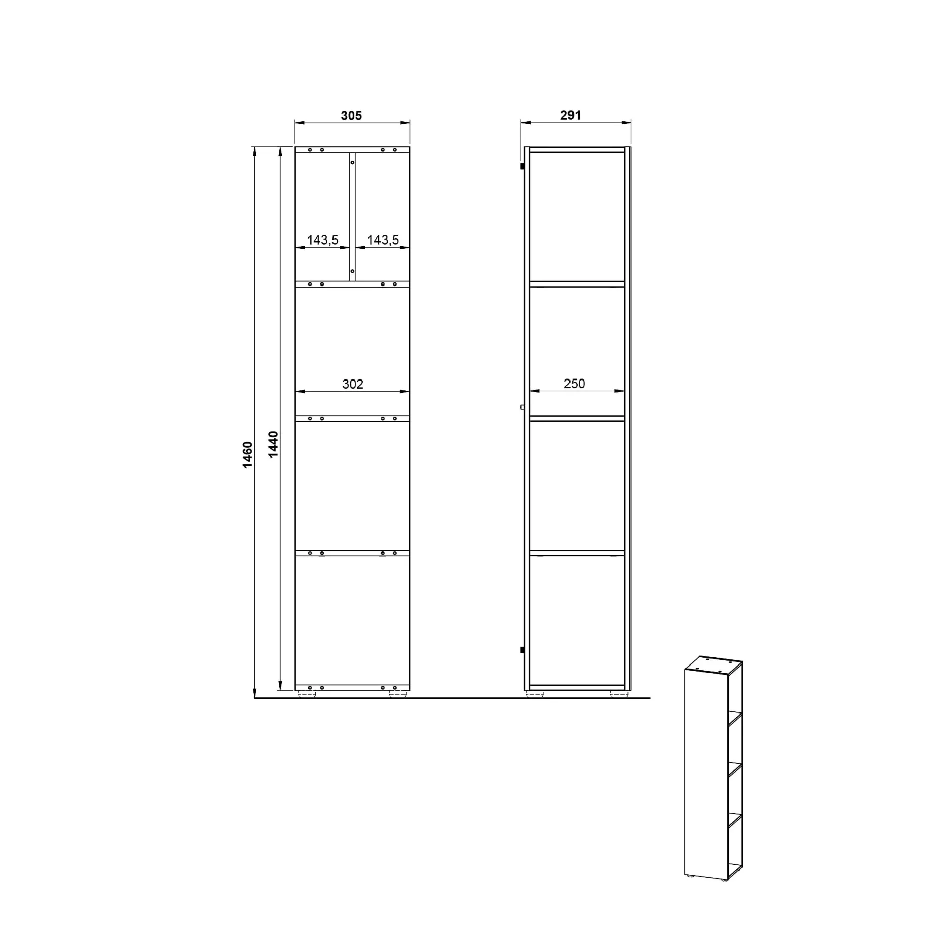 Badkamer Kolomkast Philip Grafiet-Zilver 144 cm^Huisenthuis Best