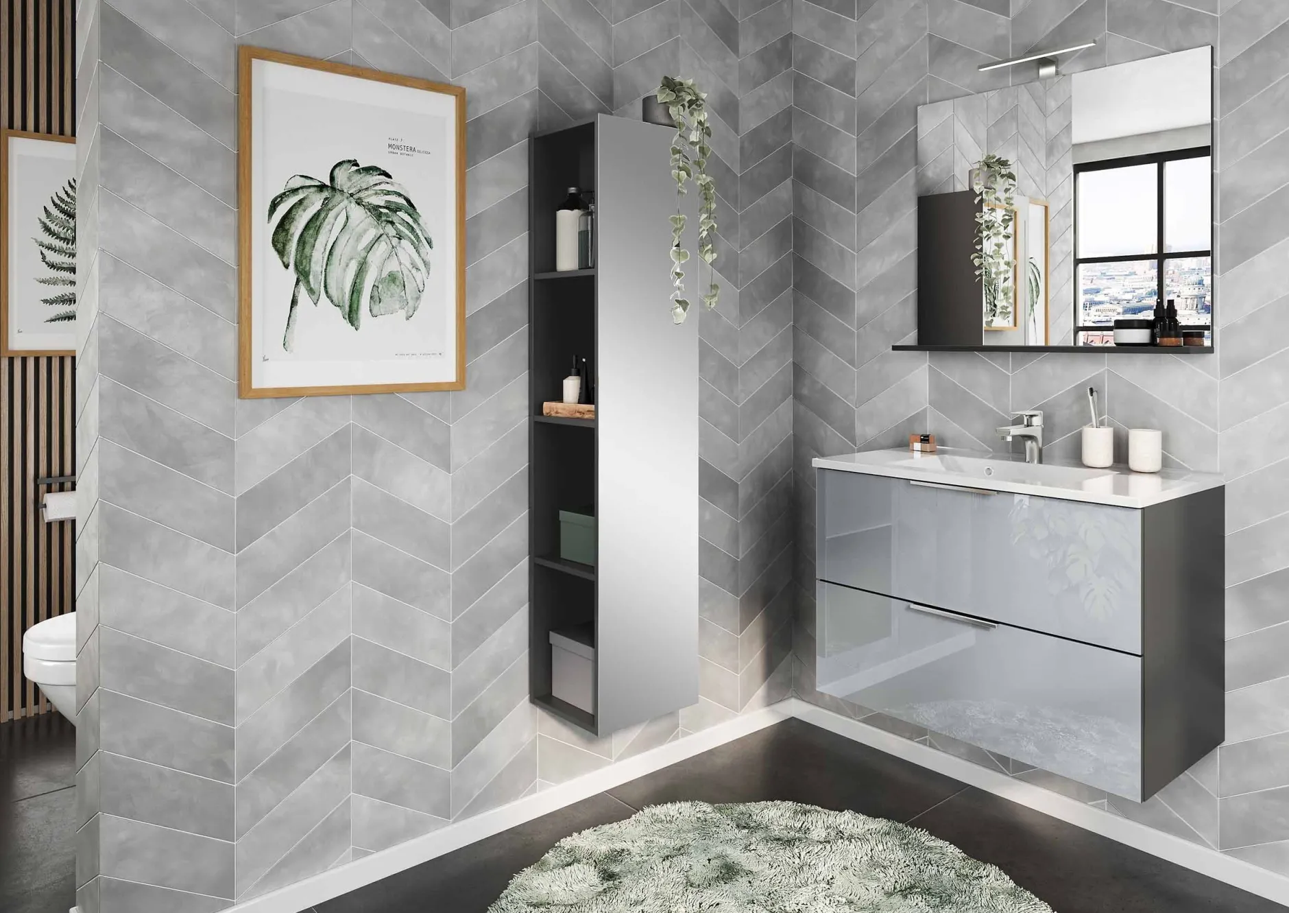 Badkamer Kolomkast Philip Grafiet-Zilver 144 cm^Huisenthuis Best