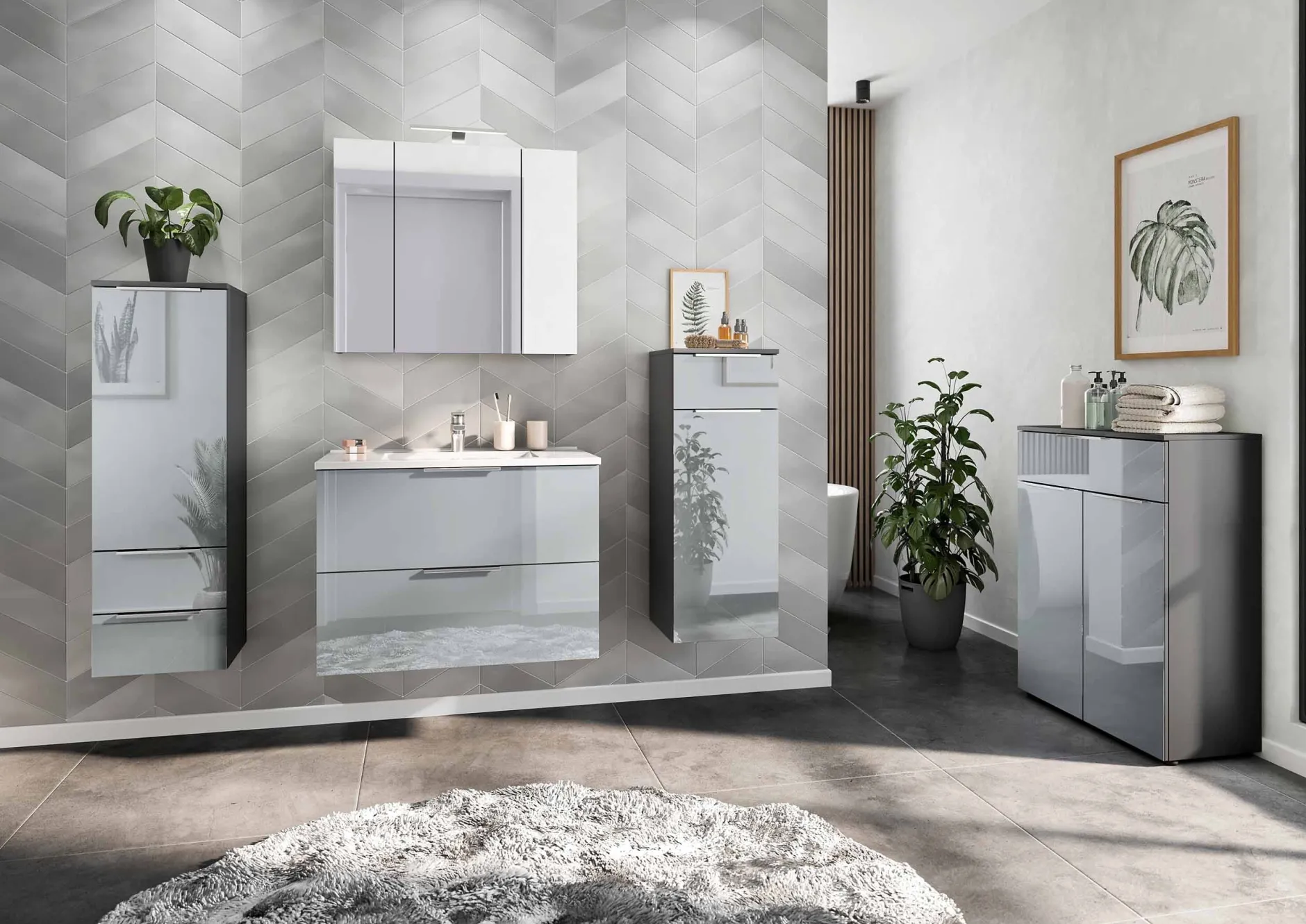 Badkamer Kolomkast Philip Grafiet-Zilver 144 cm^Huisenthuis Best