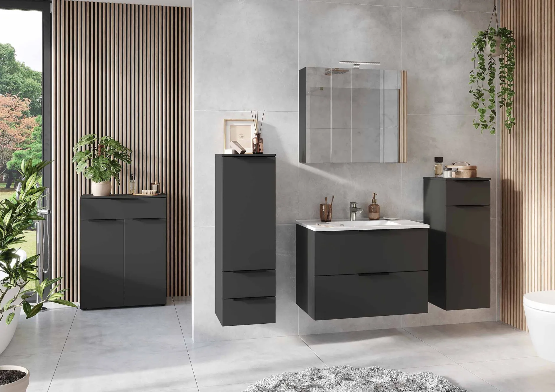 Badkamer Kolomkast Waldorf Grafiet 93 cm^Huisenthuis