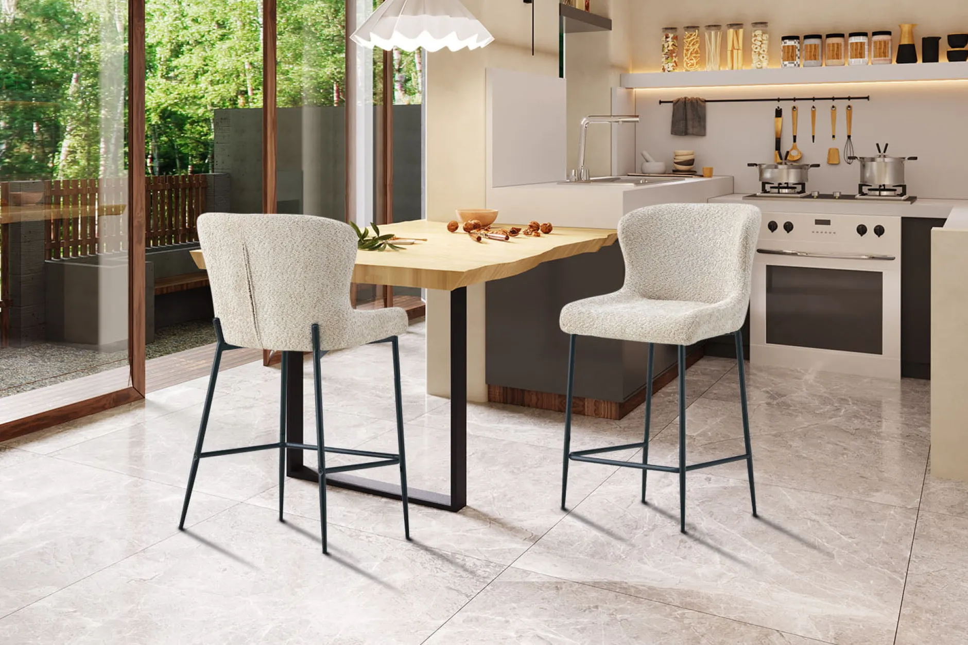 Barkruk Jolie Bouclé Beige – Set van 2^Huisenthuis Best