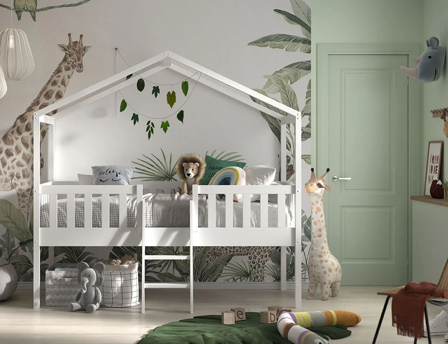 Huisbed Bibi Grenen Wit 90×200 cm – Met ladder^Huisenthuis Online