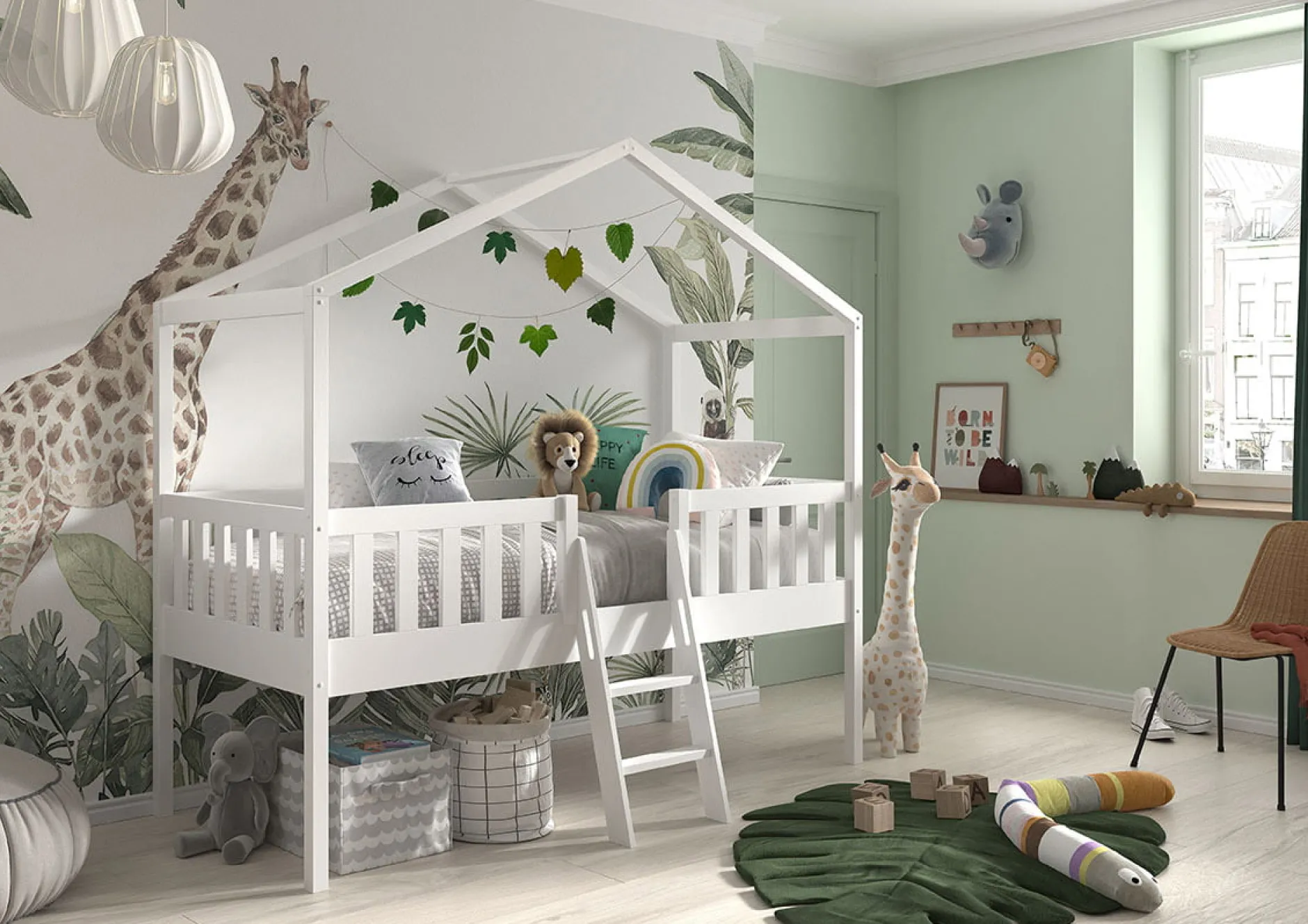 Huisbed Bibi Grenen Wit 90×200 cm – Met ladder^Huisenthuis Online