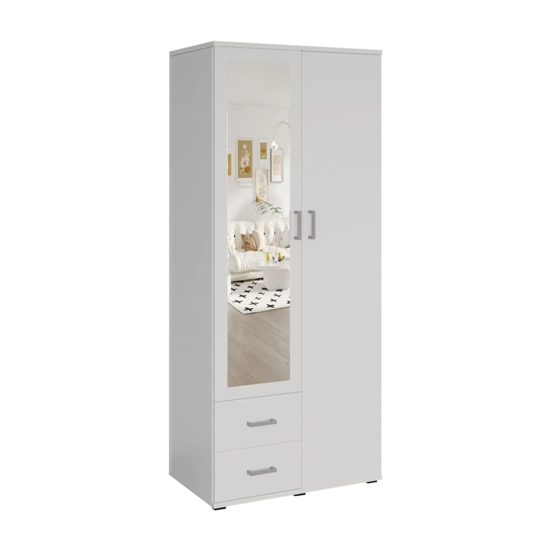 Kledingkast Jean 2-deurs Wit – Spiegel^Huisenthuis Best