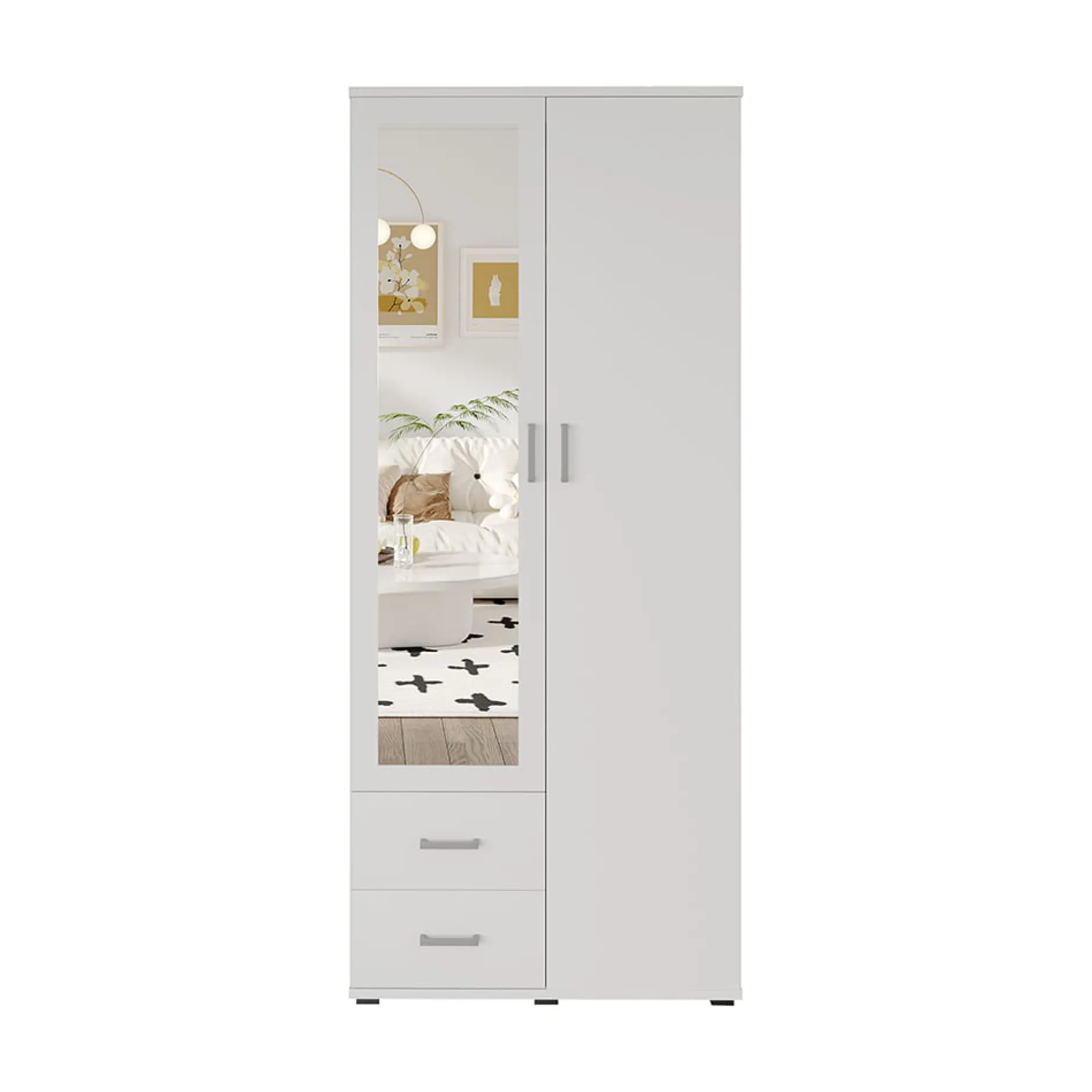 Kledingkast Jean 2-deurs Wit – Spiegel^Huisenthuis Best