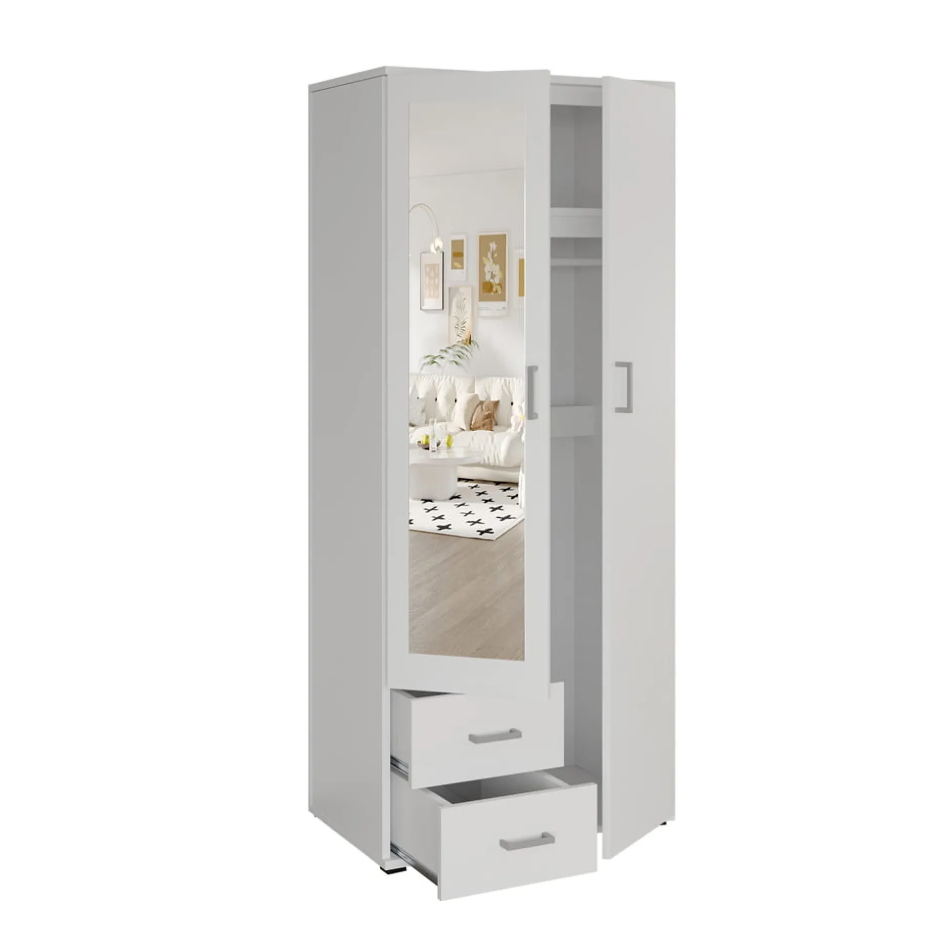 Kledingkast Jean 2-deurs Wit – Spiegel^Huisenthuis Best