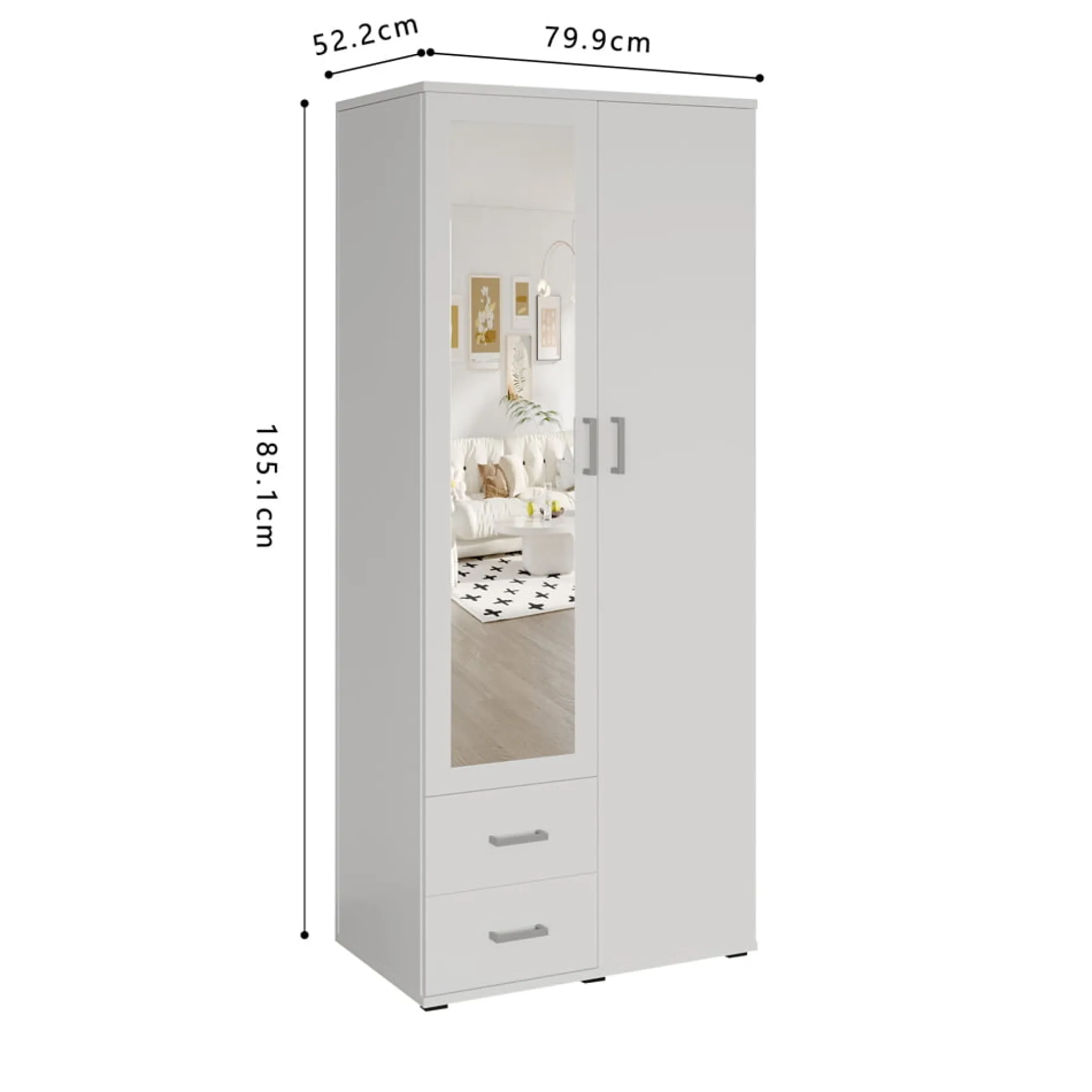 Kledingkast Jean 2-deurs Wit – Spiegel^Huisenthuis Best