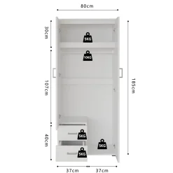 Kledingkast Jean 2-deurs Wit – Spiegel^Huisenthuis Best