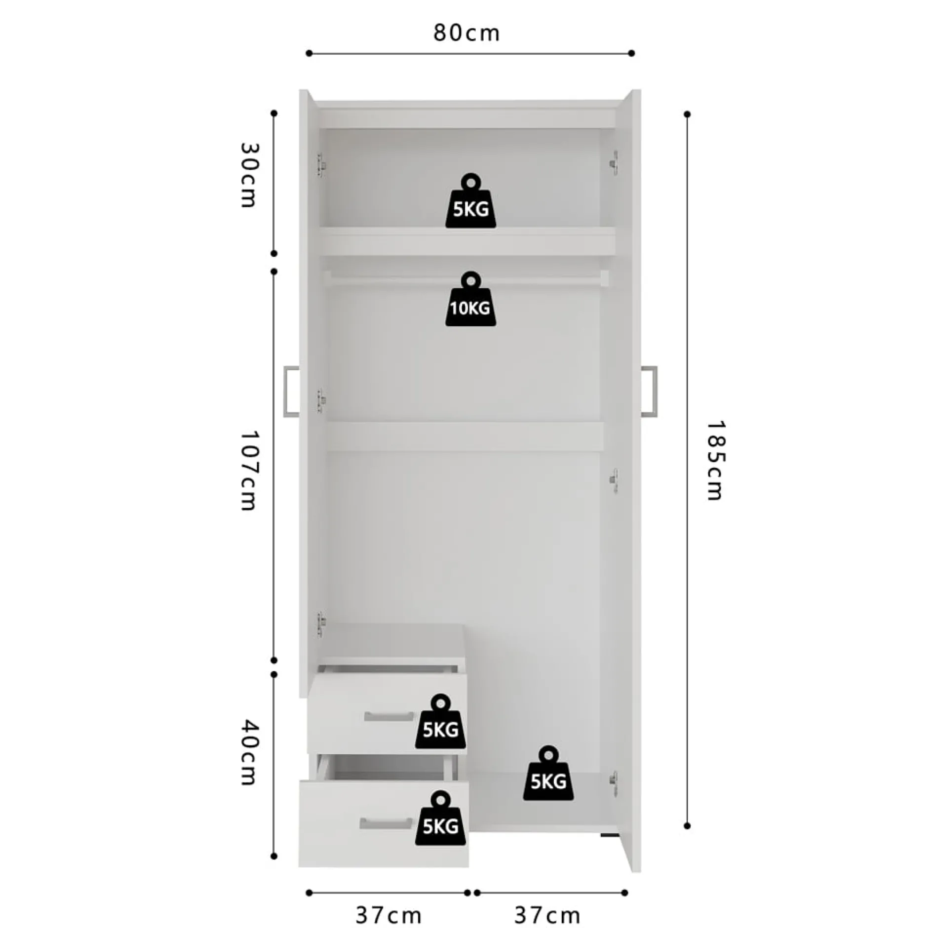 Kledingkast Jean 2-deurs Wit – Spiegel^Huisenthuis Best