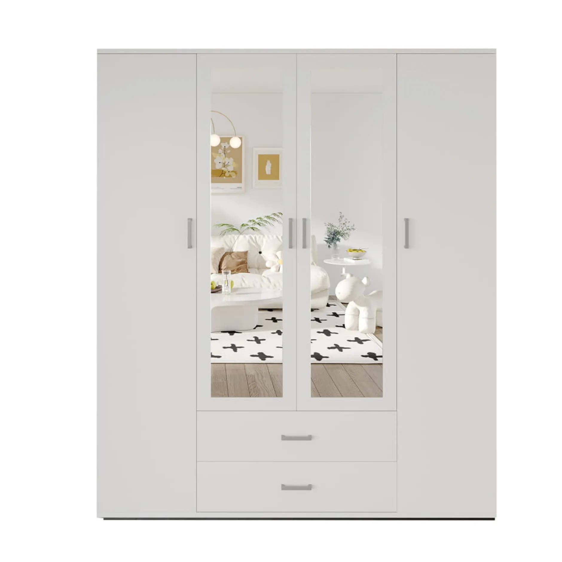 Kledingkast Jean 4-deurs Wit – Spiegel^Huisenthuis Best