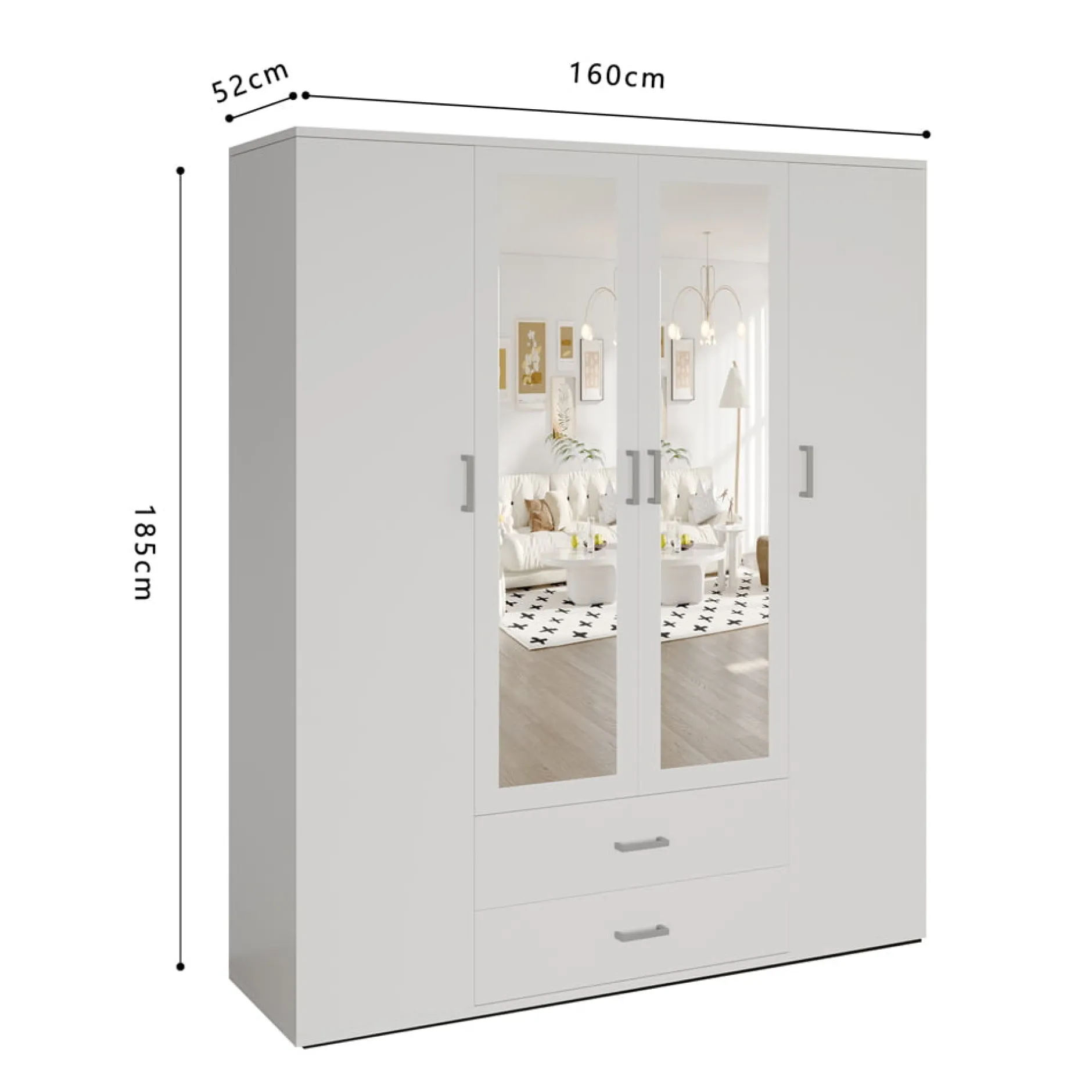 Kledingkast Jean 4-deurs Wit – Spiegel^Huisenthuis Best