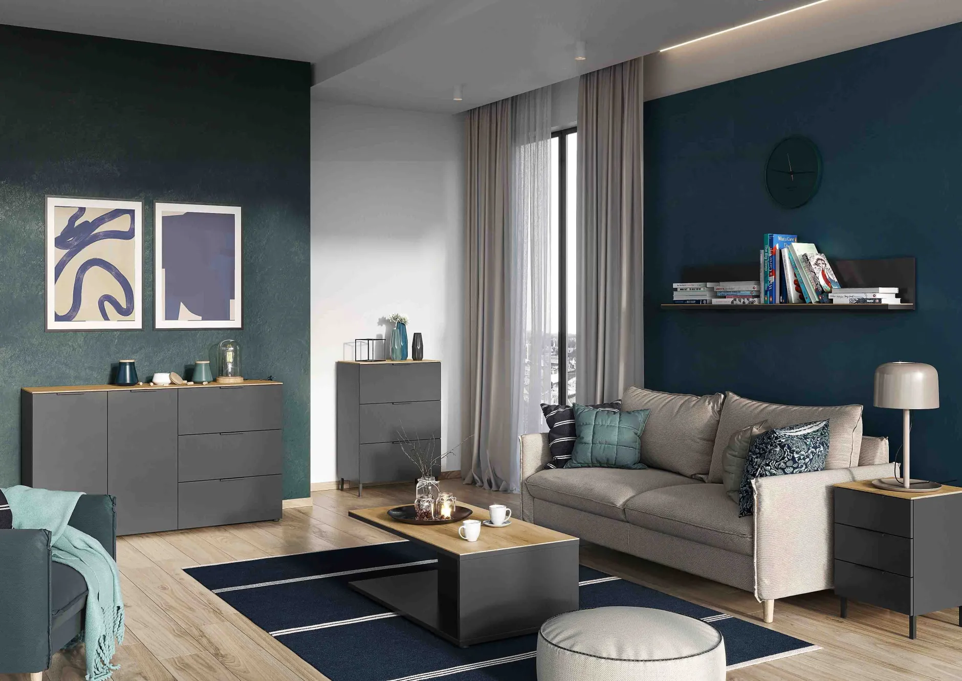 Ladekast Amalfi Grafiet-Eiken^Huisenthuis Discount