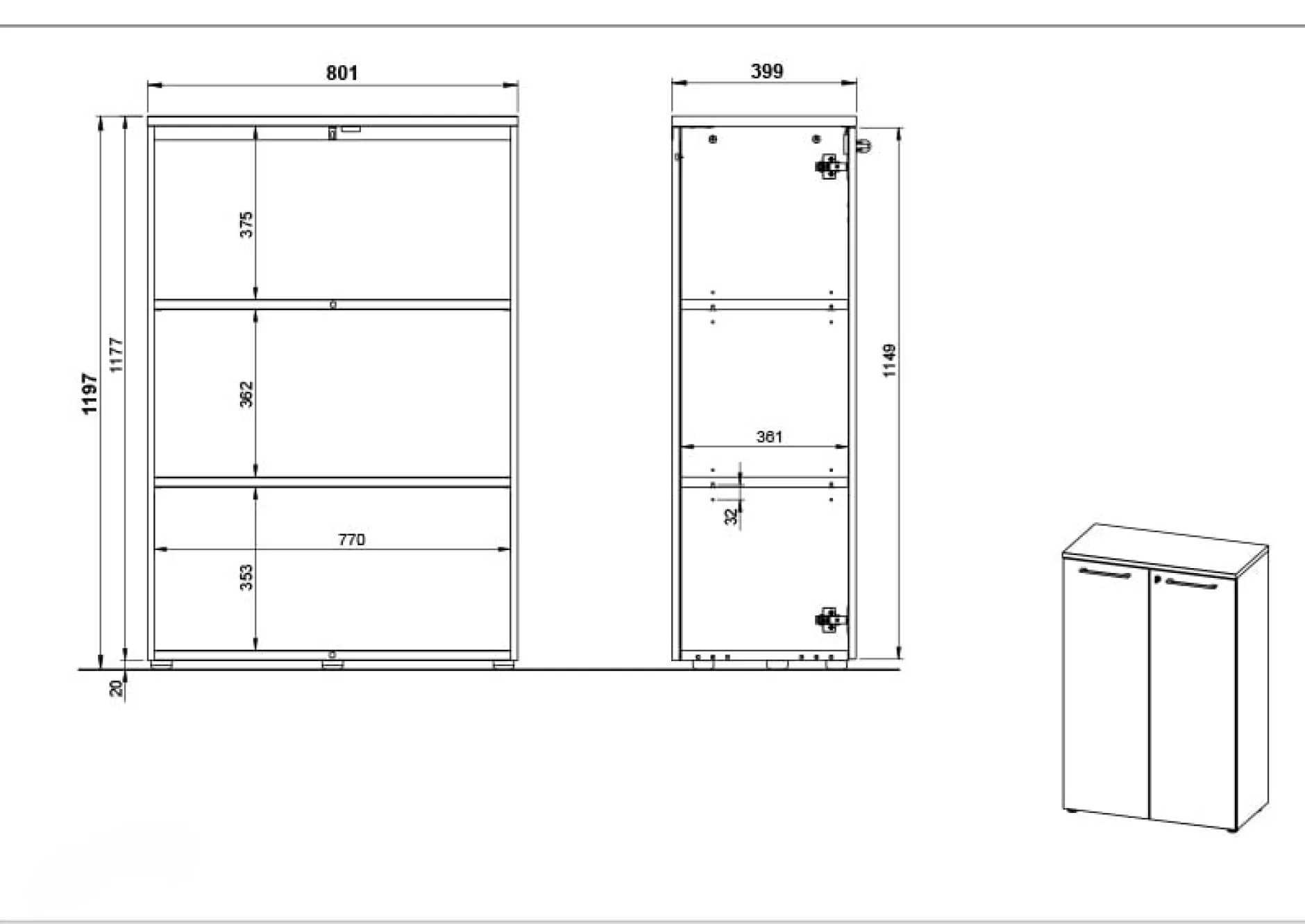 Lage dichte kantoorkast Ergonoma Licht^Huisenthuis New